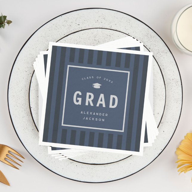 Modern Blue Sporty Stripes Graduation Party Napkin (Creator Uploaded)
