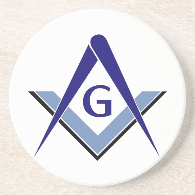 Modern Blue Square & Compasses Coaster (Front)