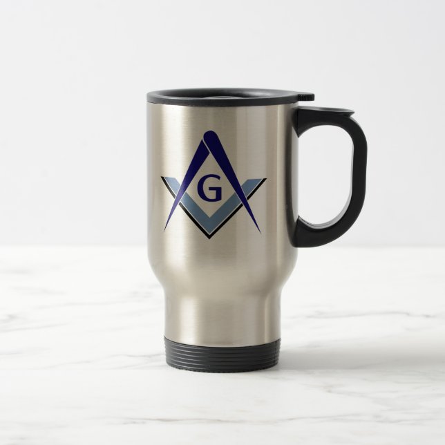 Modern Blue Square & Compasses Travel Mug (Right)