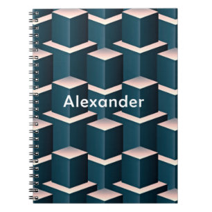 Modern Blue Square Geometric Pattern Personalise Notebook