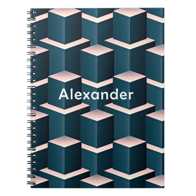 Modern Blue Square Geometric Pattern Personalise Notebook (Front)