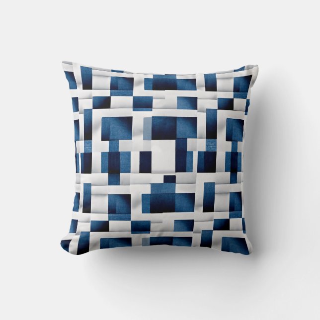 Modern Blue Squares Repeating Pattern Cushion (Front)