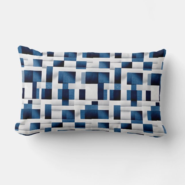 Modern Blue Squares Repeating Pattern Lumbar Cushion (Front)
