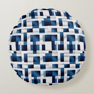 Modern Blue Squares Repeating Pattern Round Cushion