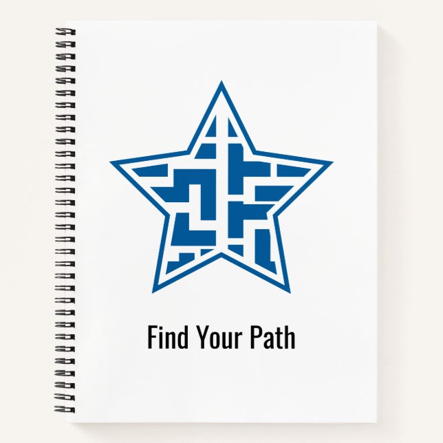 Modern Blue Star Maze Geometric Pattern Notebook (Front)