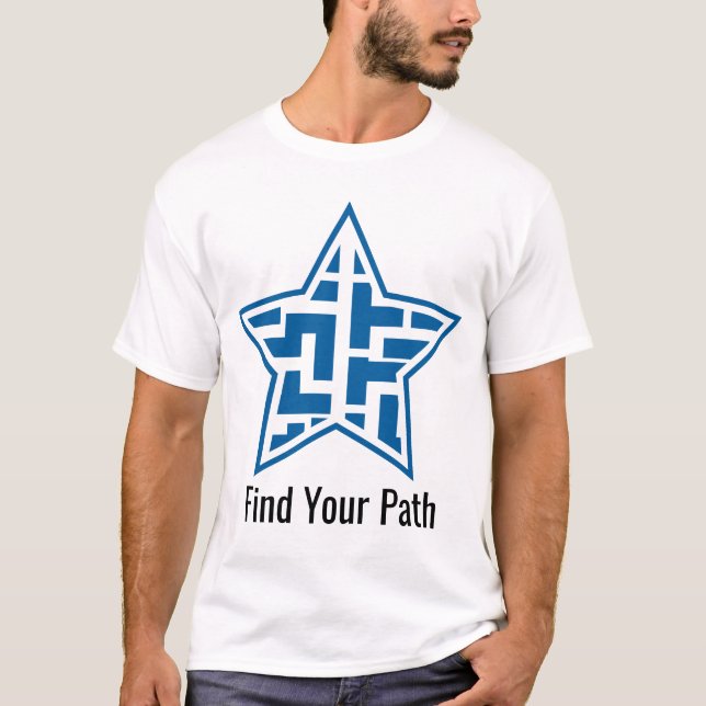 Modern Blue Star Maze Geometric Pattern T-Shirt (Front)