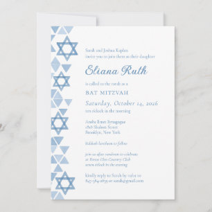 Modern Blue Star of David Bat Mitzvah  Invitation