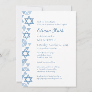 Modern Blue Star of David Bat Mitzvah Invitation