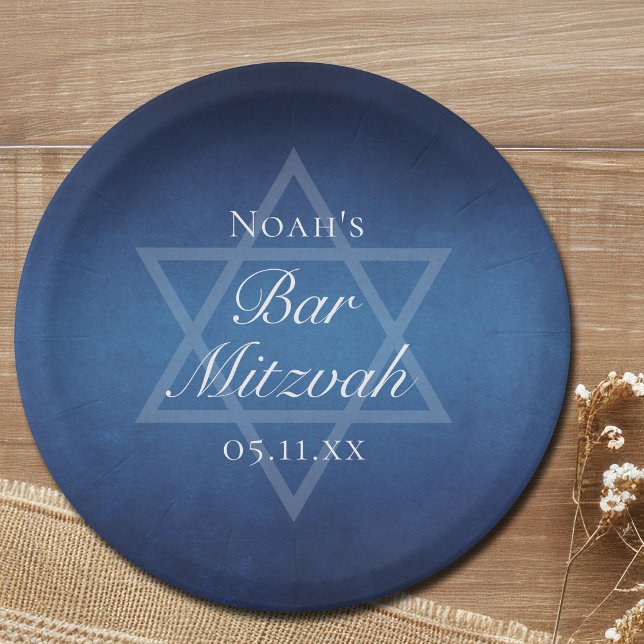 Modern Blue Star of David Formal Bar Mitzvah Party Paper Plate (Creator Uploaded)