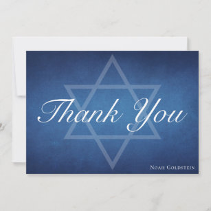 Modern Blue Star of David Personalised Bar Mitzvah Thank You Card