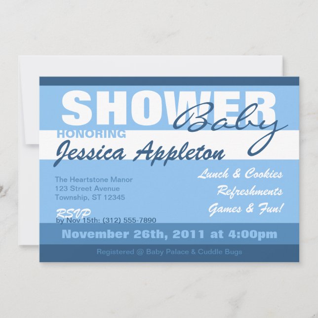 Modern Blue Stripe Baby Shower Invitations (Front)