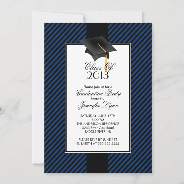 Modern Blue Stripe Graduation Party Invitation (Front)