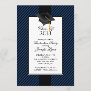 Modern Blue Stripe Graduation Party Invitation