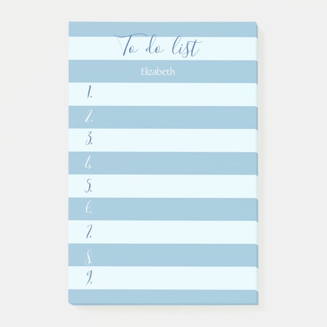 Modern  Blue Striped,Numbered ,To Do List Post-it Notes (Front)