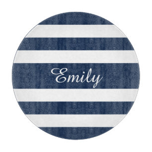 Modern Blue Striped Pattern Name Cutting Board