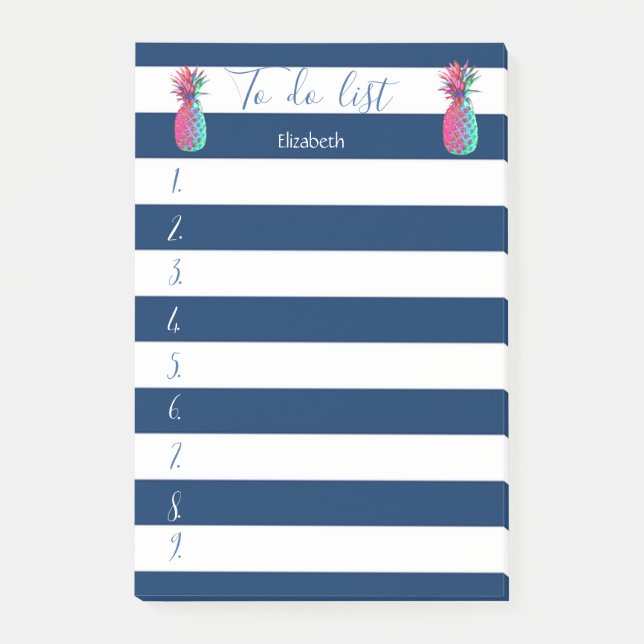 Modern  Blue Striped,Pineapples ,To Do List Post-it Notes (Front)