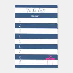 Modern  Blue Striped,Pink Flamingos ,To Do List Post-it Notes