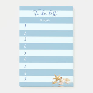 Modern Blue Striped,Seashells,To Do List Post-it Notes