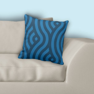 Modern Blue Striped Wave Pattern Throw Pillow