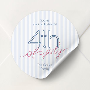 Modern Blue Stripes 4th of July Summer Party Classic Round Sticker