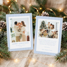 Modern Blue Stripes Christmas Family Photo