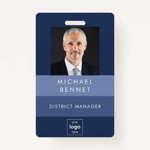 Modern Blue Stripes Company Photo ID ID Badge