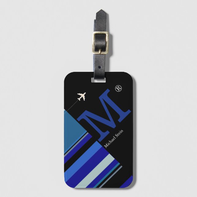 modern blue stripes custom air travel luggage tag (Front Vertical)
