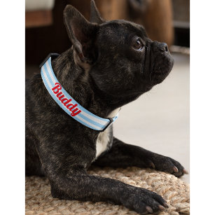 Modern Blue Stripes Cute Dog Puppy Doggy Name Pet Collar