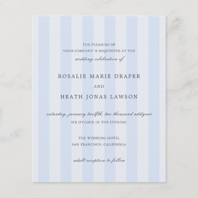Modern Blue Stripes Elegant Budget Wedding Invite Flyer (Front)