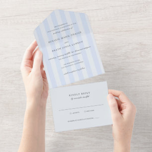 Modern Blue Stripes Elegant Wedding All In One Invitation