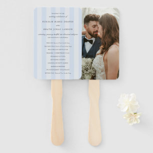 Modern Blue Stripes Elegant Wedding Program Hand Fan