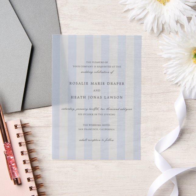 Modern Blue Stripes Elegant Wedding Vellum Invitations (Wedding)