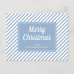 Modern Blue Stripes Merry Christmas Postcard