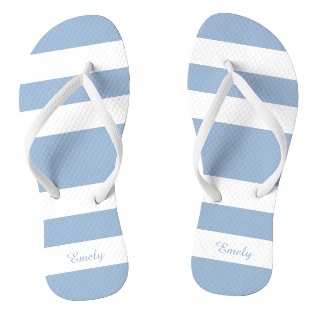 Modern Blue Stripes Name Jandals (Footbed)
