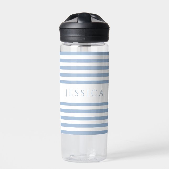 Modern Blue Stripes Name Water Bottle (Front)