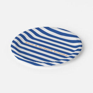 Modern Blue Stripes on any Colour with Custom Text Paper Plate