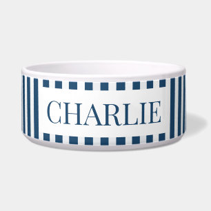 Modern Blue Stripes Pattern Minimal Dog Name Pet