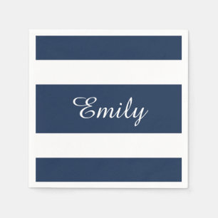 Modern Blue Stripes Pattern Name Napkin