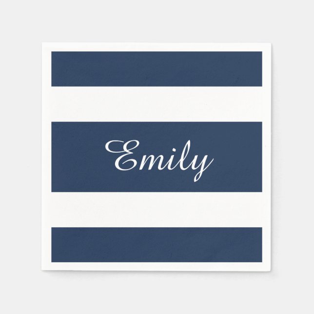 Modern Blue Stripes Pattern Name Napkin (Front)