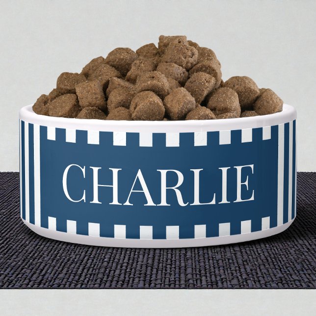 Modern Blue Stripes Pattern Personalized Dog Pet (Modern Blue Stripes Pattern Personalized Dog Pet Bowl)