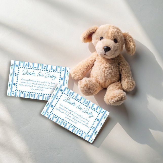 Modern blue stripped baby shower book request enclosure card (Modern blue stripped baby shower book request enclosure cards book for baby cards)