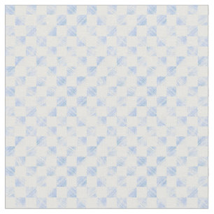 Modern Blue strokes Chequered White Pattern Fabric