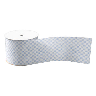 Modern Blue strokes Chequered White Pattern Grosgrain Ribbon