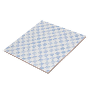 Modern Blue strokes Chequered White Pattern Tile