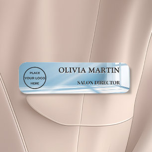 Modern Blue Sunbeam Magnetic Name Badge Custom