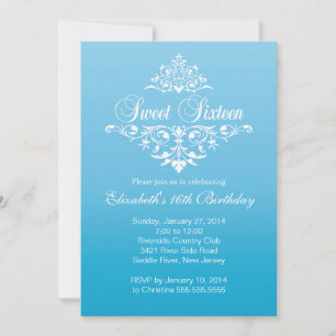 Modern Blue Sweet Sixteen Birthday Party Invitation