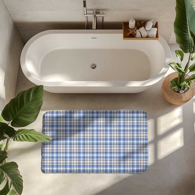 Modern Blue Taupe Tartan Bath Mat (Creator Uploaded)