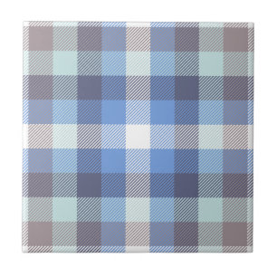 Modern Blue Taupe Tartan Plaid Pattern Tile