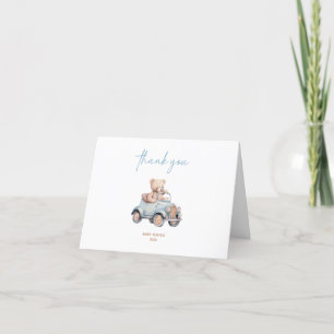 Modern Blue Teddy Bear Boy Baby Shower Thank You Card