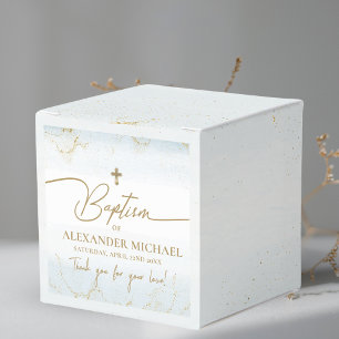 Modern Blue Thank You Boy Gold Cross Baptism Favour Box